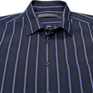 Givenchy Men Shirt 100 (M) S/S Button Up Navy Blue Stripe Relaxed Korea
